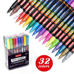 ZEYAR Acrylic Paint Pens, Water based, Extra Fine Point, 32 vibrant colors, Opaque Ink, Paint Markers for Glass, Rock, Paper, Ceramic, Plastic and Non porous surfaces