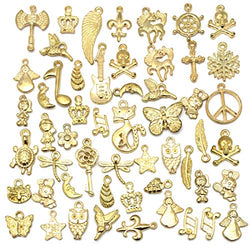 Wholesale Bulk 50PCS Mixed Charms Pendants DIY for Jewelry Making and Crafting, Gold