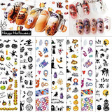 Halloween Nail Art Stickers Decals,10 Sheets 3D Self-Adhesive DIY Nail Sticker Witch Skull Witch Pumpkin Maple Leaf Cat Design Nail Art Design for Halloween Party Supply Acrylic Nail Art Supplies