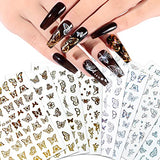 Butterfly Nail Stickers 3D Self-Adhesive Laser Butterfly Nail Decals Holographic Glitter Gold Silver Luxury Butterflies Design Nail Art Supplies for Women Girls Manicure Nail Art Decoration 8 Sheets