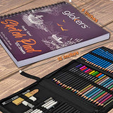 Glokers 72-Piece Arts Supplies and Drawing Kit Set - Complete Set of Art Pencils: Graphite, Colored, Metallic, Charcoal, Watercolor - Also Includes 9x12 Sketch Book, Stumps, Sharpener, Eraser & More