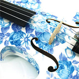 Aliyes Acoustic Violins Full Size Solid Wood Intermediate White&Blue Flowers Violin Kit For Beginners With Case,Shoulder Rest,Bow,Rosin,Extra Bridge And Strings(ALYSDS-1201)