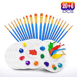 20 Pcs Paint Pallet Brushes with 6 Pcs Paint Trays for Kids and Adults to Painting or Have a Birthday Painting Party