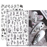 JMEOWIO 12 Sheets Spring Black White Flower Nail Art Stickers Decals Self-Adhesive Pegatinas Uñas Summer Butterfly Leaf Floral Nail Supplies Nail Art Design Decoration Accessories