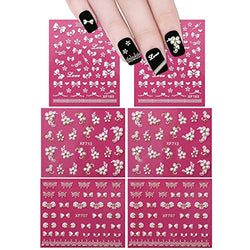 ALLYDREW Fingernail Stickers Nail Art Nail Stickers Self-Adhesive Nail Stickers 3D Nail Decals - Bows, Hearts & Flowers (3 Designs/6 Sheets)