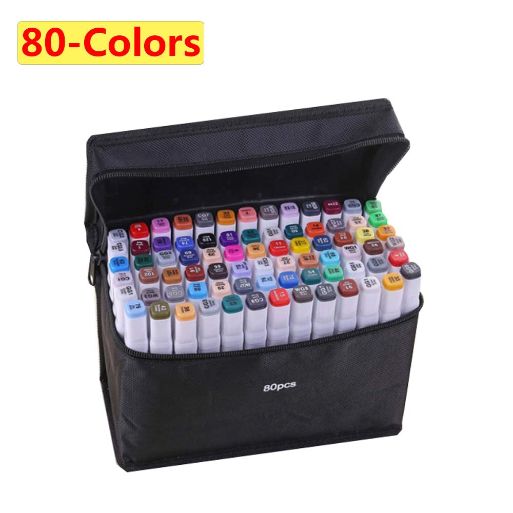 Art Drawing Marker Pen,TOUCHNEW 80 Colors Alcohol Graphic Art Sketch Twin  Marker Pens Gift sketchbook for painting
