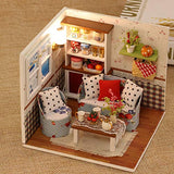 CONTINUELOVE DIY Miniature Doll House Kit - Wooden Miniature Dollhouse Model Kit - with Furniture,Voice-Activated Lights and Dust Cover - The Best Toy Gift for Boys and Girls(Warm Memories)