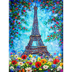 5D Diamond Painting Painting of Eiffel Tower in Paris Full Drill by Number Kits, SKRYUIE DIY Rhinestone Pasted Paint with Diamond Set Arts Craft Decorations (12x16inch)