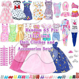 65 Pcs Doll Clothes and Accessories Set 5 Fashion Dresses, 3 Wedding Party Gowns, 5 Slip Skirts, 4 Tops Pants Outfits, 3 Bikini Swimsuits, 20 Shoes, 20 Hangers, 5 Crowns for 11.5 Inch Girl Dolls Stuff