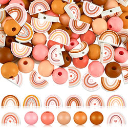 200 Pcs Wooden Beads Rainbow Print Wooden Beads Rustic Farmhouse Wood Beads Natural Handmade Round Bead Polished Spacer Bead for DIY Necklace Bracelet Earrings Keychain Crafts Jewelry Making