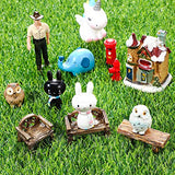 9 Pieces Miniature Table and Chairs Set Fairy Garden Furniture Ornaments Mini Decorative Resin Floral Table Chair Micro Landscape Decoration for Landscape Garden Decoration Accessories Supplies