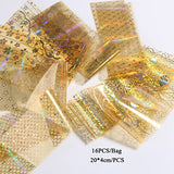 16 Sheets Gold Nail Foil Transfer Sticker kit Holographic Laser Star Moon Flower Heart Nail Art Foil Transfer Sheets for Nail Designs Gold Luxury Designer Nail Stickers Decoration DIY Manicure Accessories