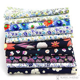RayLineDo 10 Pcs Different Pattern Multi Color 100% Cotton Poplin Fabric Fat Quarter Bundle 18" x 22" Patchwork Quilting Fabric Navy and Blue Series