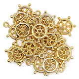 CrazyPiercing 20 Pcs Ship Wheel Charms captain nautical for Crafting and Jewelry-making (Gold