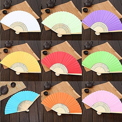 Chris.W 10Pack Colorful Paper Folding Fans with Bamboo Ribs - Hand-held Foldable Fan Bridal Dancing