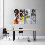 Artinme Framed African American Black Art Dancing Black Women in Dress Wall Art Painting on Canvas Print Wall Picture for Home Accent Living Room Wall Decor (12 x 36 inch, Set of DEFJ)