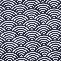 RayLineDo 100% Cotton Linen Printed Fabric Navy Large Wave Patchwork Tablecloth 150cm wide -