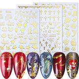 9 Sheets Halloween Nail Stickers 3D Nail Art Decorations Gold Self-Adhesive Nail Decals Skull Witch Pumpkin Cat Ghost Cross Nail Art Design Halloween Party Favor Manicure Accessories