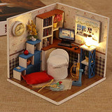 CONTINUELOVE DIY Miniature Doll House Kit - Wooden Miniature Dollhouse Model Kit - with Furniture,Voice-Activated Lights and Dust Cover - The Best Toy Gift for Boys and Girls(Warm Time)