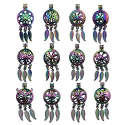 10pcs Mixed Shape Colorful Rainbow Dream Catcher Pearl Cage Bead Cages Pendants for Jewelry