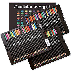 Premium Colored Pencil Set, including 74 Vibrant Color Pencils ,Coloring Book,Eraser and Sharpener,Soft Series Lead Pencil for Drawing,Layering, Shading and Blending ,ideal for Artists,Adults and Kids