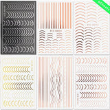 Line Nail Art Stickers Decals Metal Line Nail Supply Rose Gold 3D Self-Adhesive Nail Decals Metal Curve Stripe Lines Design DIY Letter Nail Sticker Adhesive Decoration Foil Accessory 6 Sheet