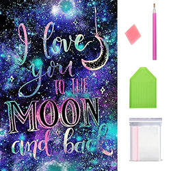 WHATWEARS 5D DIY Diamond Painting Kit Full Drill Crystal Embroidery Painting Pictures Cross Stitch Arts Crafts for Home Wall Decor, 11.8 x 15.7 Inch (I Love You to The Moon and Back)
