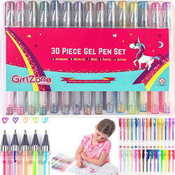 GirlZone: 30 Piece Gel Pens Set, Ideal Arts & Crafts Gift, Coloring Pens, Great Birthday Gifts,