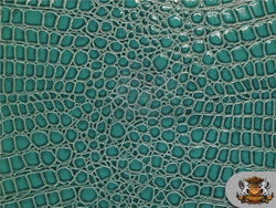 Vinyl Crocodile DARK TURQUOISE Fake Leather Upholstery Fabric By the Yard
