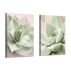 Canvas Wall Art Painting Print: Succulent Floral Photographic Artwork Decor Picture for Bathroom (24'' x 18'' x 2 Panels)