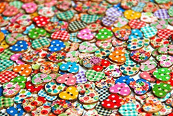 Jia Jia Trade Heart Shaped Painted 2 Hole Wooden Buttons Mixed Buttons for Sewing and Crafting 50