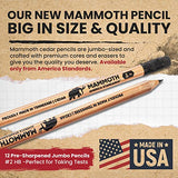 Mammoth Jumbo Pencils for Preschoolers, Toddlers, Kids & Adults - 12 Pack - Fat Barrel Big Grip, Easy to Hold and Write - Cedar, Graphite Core, Natural Finish, Sharpened, Made in USA