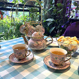 20 Pieces Porcelain Tea Set With Metal Holder, European Ceramic tea set for adults,Flower Tea Set,Tea Set For Women With Flower Painting (Large version, Pink)