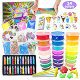 ESSENSON Slime Kit for Girls Boys - DIY Slime Supplies with 24 Colors Crystal Clear Slime, Glitter Powder, Unicorn Slime Charms, Air Dry Clay, Kids Art Craft Toys Gifts for Kids Age 6+ Year Old