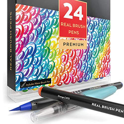 Arteza Real Brush Pens, 24 Colors for Watercolor Painting with Flexible Nylon Brush Tips, Paint