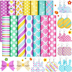 14 Pieces Easter Faux Leather Sheets Colorful Rabbit Fabric Synthetic Leather Bunny Printed Glitter Bundle Leather Sheets for Crafts DIY Earring Making Hair Bows Decor, 8 x 6 Inch (Cute Style)