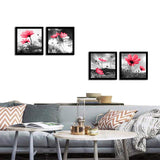 HLJ ART Modern Salon Theme Black and White Peacock Blue Vase Flower Abstract Painting Still Life Canvas Wall Art for Home Decor 12x12inches 4pcs/Set (Red, 12x12inchx4pcs)