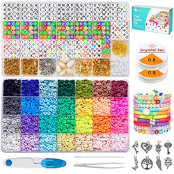 8300PCS Clay Beads Bracelet Making Kit, Clay Heishi Beads & Letter Beads Set, 28 Colors Pendant Charms Kit with Elastic Strings for Jewelry Making, DIY Craft Set 2 Storage Box