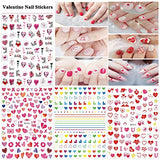 LoveOurHome 12 Sheet Valentine Nail Stickers Decals Heart Letter Flower Nails Art Sticker Black Red Fingernails Tattoo Wrap Manicure Decorations