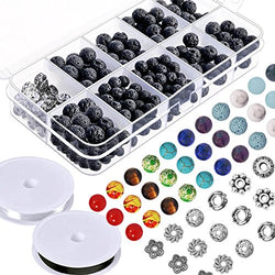 Paxcoo 512pcs Lava Beads Stone Rock with Chakra Beads and Spacer Beads for Essential Oil and
