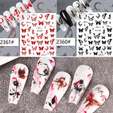 6 Sheets Butterfly Nail Stickers, 3D Black Butterfly Rose Moon Starlight Nail Stickers for Nail Art, Self-Adhesive Butterflies Decals DIY Women Nail Decoration