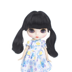MUZI WIG Doll Hair Wigs for Blythe Dolls with 9~10 inch Head, Black Hair Heat Resistant Synthetic Doll Wig