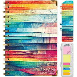 HARDCOVER Academic Year 2023-2024 Planner: (June 2023 Through July 2024) 5.5"x8" Daily Weekly Monthly Planner Yearly Agenda. Bookmark, Pocket Folder and Sticky Note Set (Rainbow Oak)