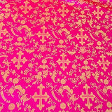 Metallic Church Cross Brocade Fabric 60 (Fuchsia / Gold)