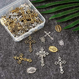 Craftdady 70pcs Tibetan Mixed Crosses Crucifix Pendants Virgin Mary Religious Charms for Jewelry Necklace Making, Hole:1.5-2mm
