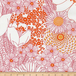 Robert Kaufman Digitally Printed Stretch Poplin Bouquet Fabric by The Yard, Tangerine