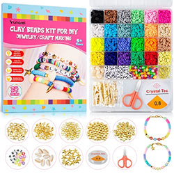Clay Beads for Bracelets Making ,Yunarel 5300 Pcs Trendy Clay Beads for Jewelry Making Kit, 24 Colors Polymer Flat Heishi Beads Bracelet Making Kit for DIY Craft with Letter Beads for Girls Gift