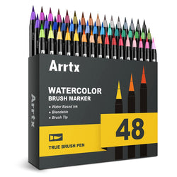 Arrtx Watercolor Markers, 48 Colors Real Brush Pens Water Based Watercolor Brush Pens with Flexible Brush Tips for Painting, Drawing, Coloring, Calligraphy, Manga and More
