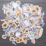 Waterproof Vintage Sunflower Garden Stickers Pack (71pcs) Watercolor Aesthetic Yellow Flower Plant Decals for Planner Journal Scrapbook Card Water Bottle DIY Crafts Diary Personalize Decoration