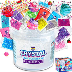 4 LB Huge Clear Slime Bucket Kit for Kids, FunKidz 64 FL OZ Premade Big Crystal Water Slime Pack with 29 Sets Add-ins Jumbo Glassy Slime Toy for Girls Boys Gifts